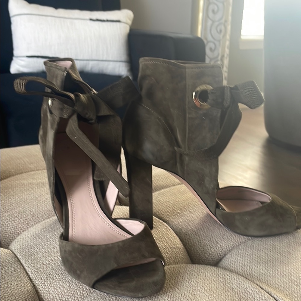 Green Suede Stiletto Heels with Ankle Strap